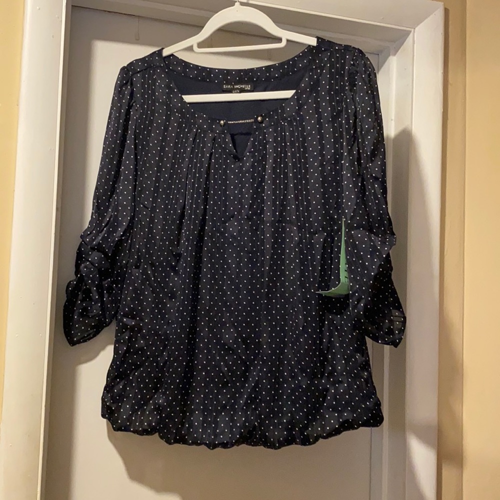 Blue and white polkadotted shirt